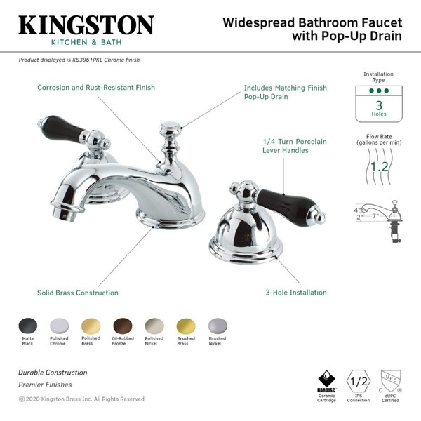 KS3960PKL Duchess Widespread Bathroom Faucet W/Brass Pop-Up, Matte Blk